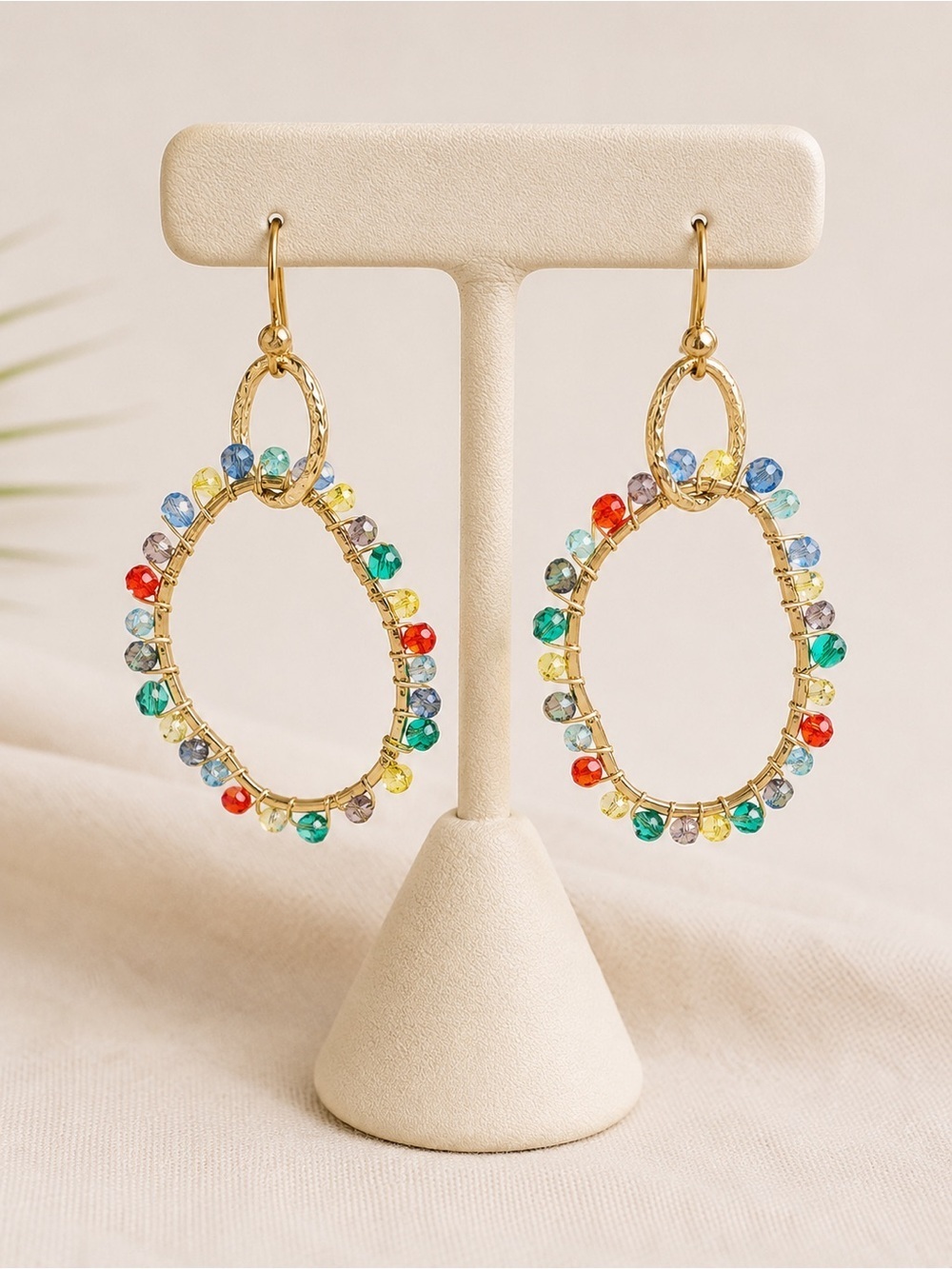 Multicolor Crystal Beaded Teardrop Hoop Earrings